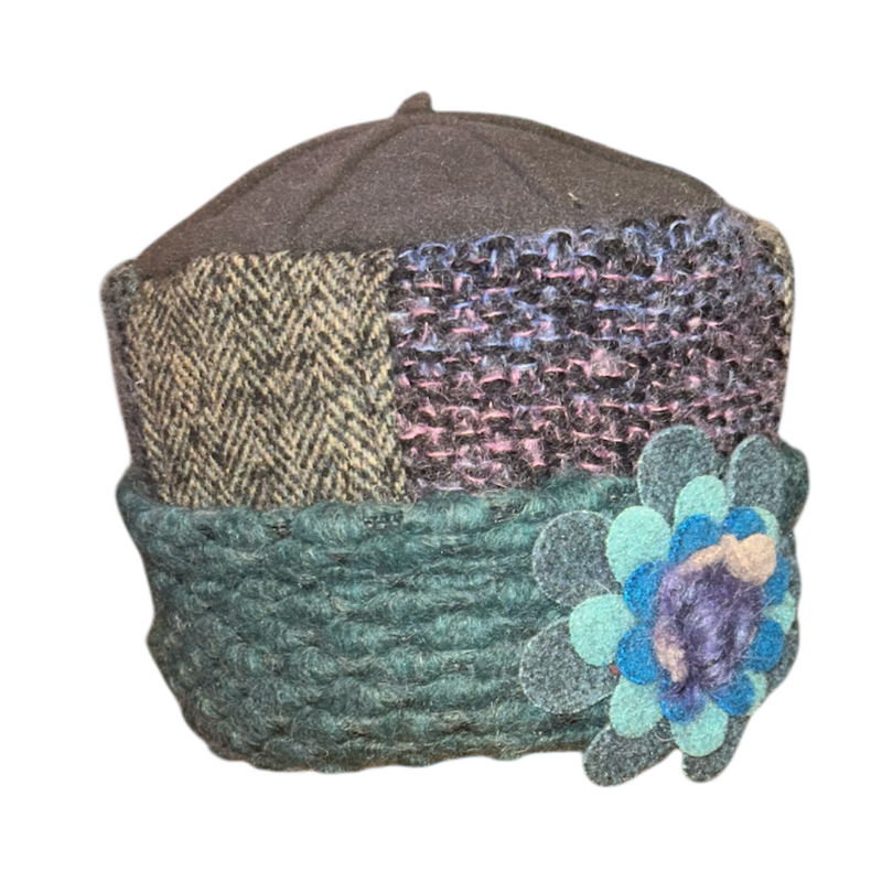 One of a Kind Patchwork Pillbox Hat 021