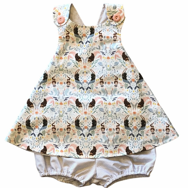 Frolicking Mermaids Apron Wrap Dress with Bloomers